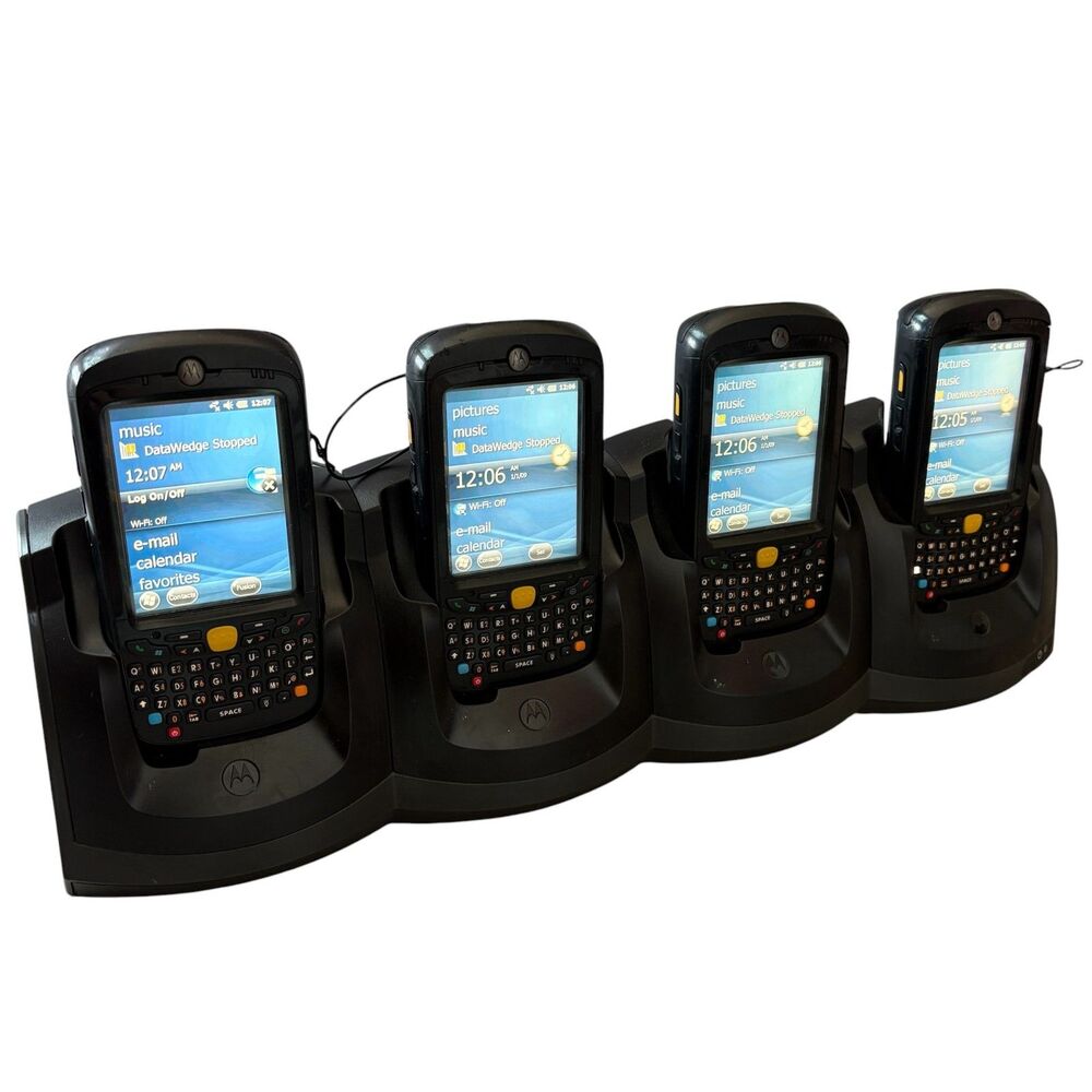 Motorola MC55N Barcode Scanner Lot of 4 w/ 4-Slot Cradle Power Supply Tested